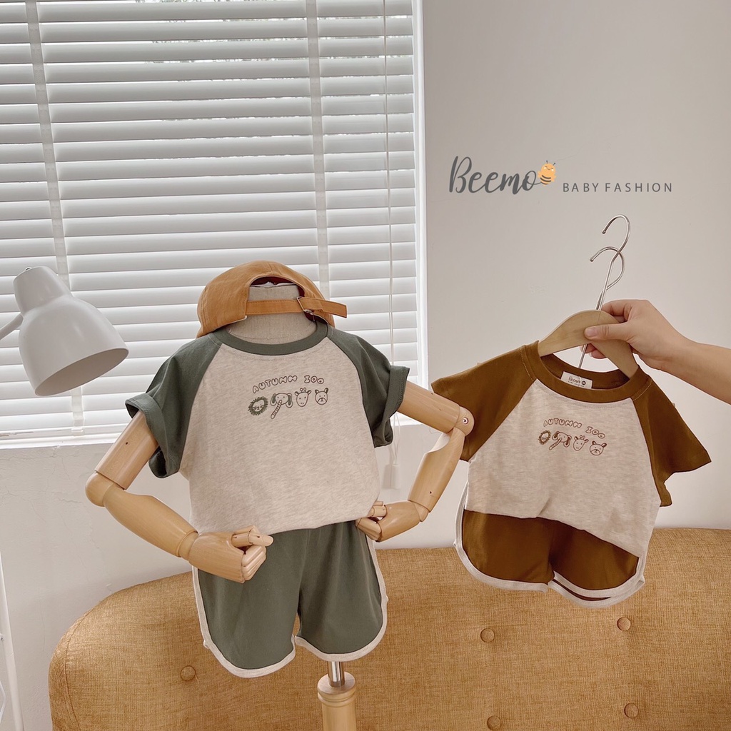 Bộ cotton cộc tay in hình thú cho bé, bộ thun unisex mềm mát Beemo