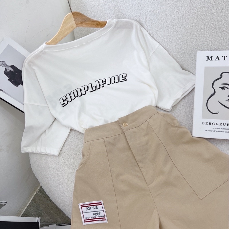 Set áo pull trắng + short nude