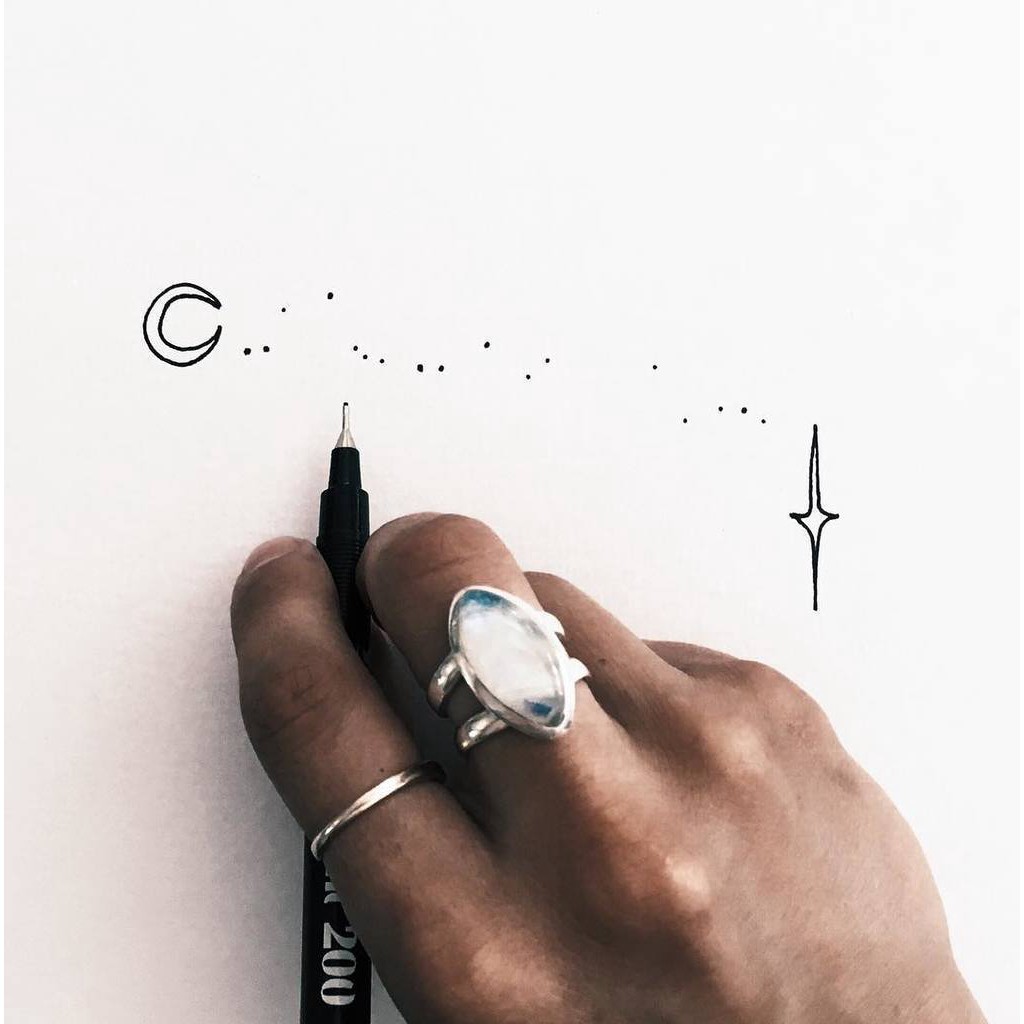 Nhẫn Bạc Thái Đính Đá Mặt Trăng Phong Cách Vintage