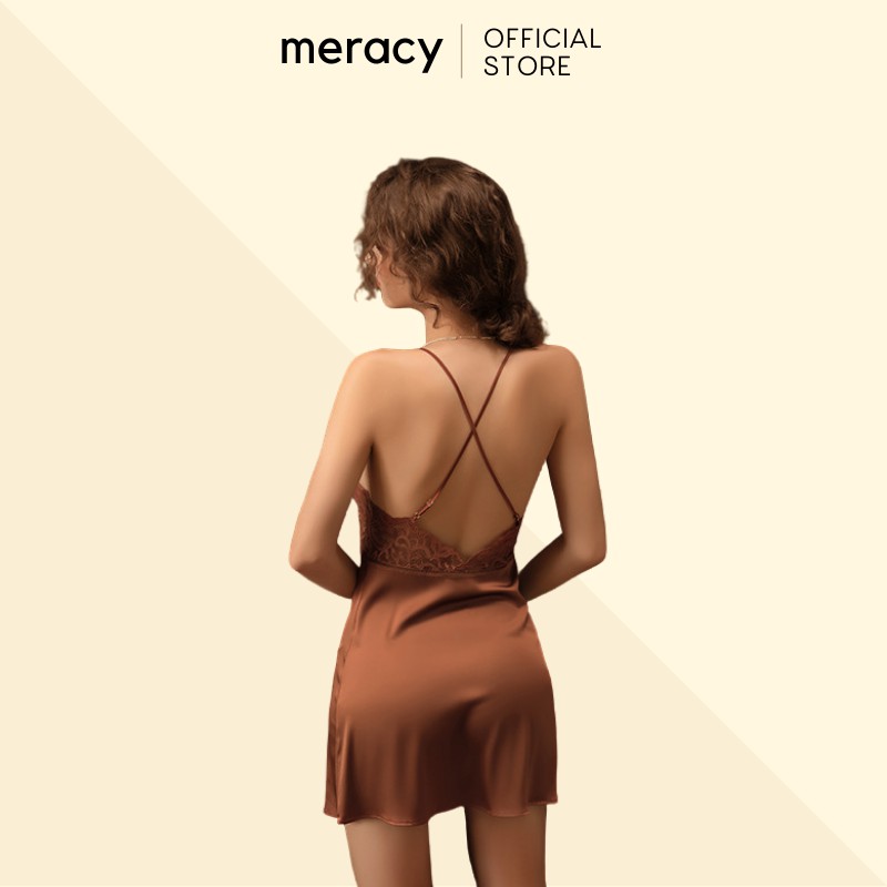 Váy ngủ 2 dây lụa satin nữ cao cấp MERACY có mút ngực phối ren mặc nhà trơn màu M06 - VN | BigBuy360 - bigbuy360.vn