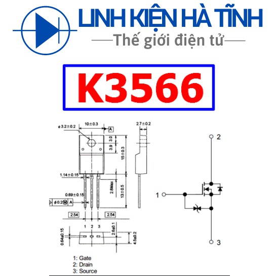 MOSFET N-CHANNEL 2SK3566 K3566 3566 2.5A 900V TO-220 mới