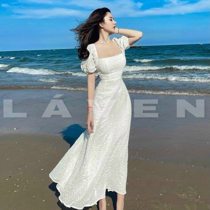 Đầm maxi tay phồng phối lưng kiểu cực xinh cho nàng