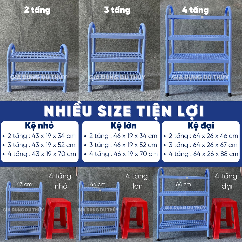 Kệ Nhựa Đựng Giày Dép 2 tầng - 3 tầng - 4 tầng, 3 size, nhựa pp chính phẩm, màu đỏ-xanh dương của gia dụng Du Thủy