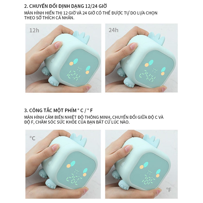 [HCM] Đồng Hồ Báo Thức Và Đồng Hồ Để Bàn Đèn Ngủ, Nhiều Chức Năng Thông Minh,khủng long dễ thương-【GM-NZ07G】