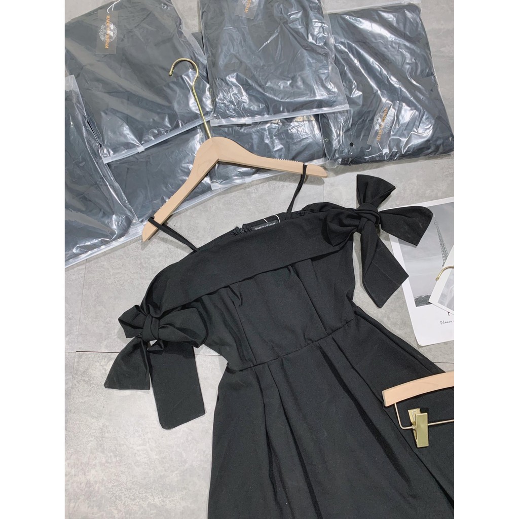 Váy Đũi Hai Dây Màu Đen ❌❌❌ 𝐇𝐎𝐓 𝐇𝐈𝐓 𝐂𝐇𝐎 𝐇𝐄̀ 𝟐𝟎𝟐𝟏 ❌❌❌ Khóa Lưng, Thắt Nơ Siêu Xinh A35  ྇