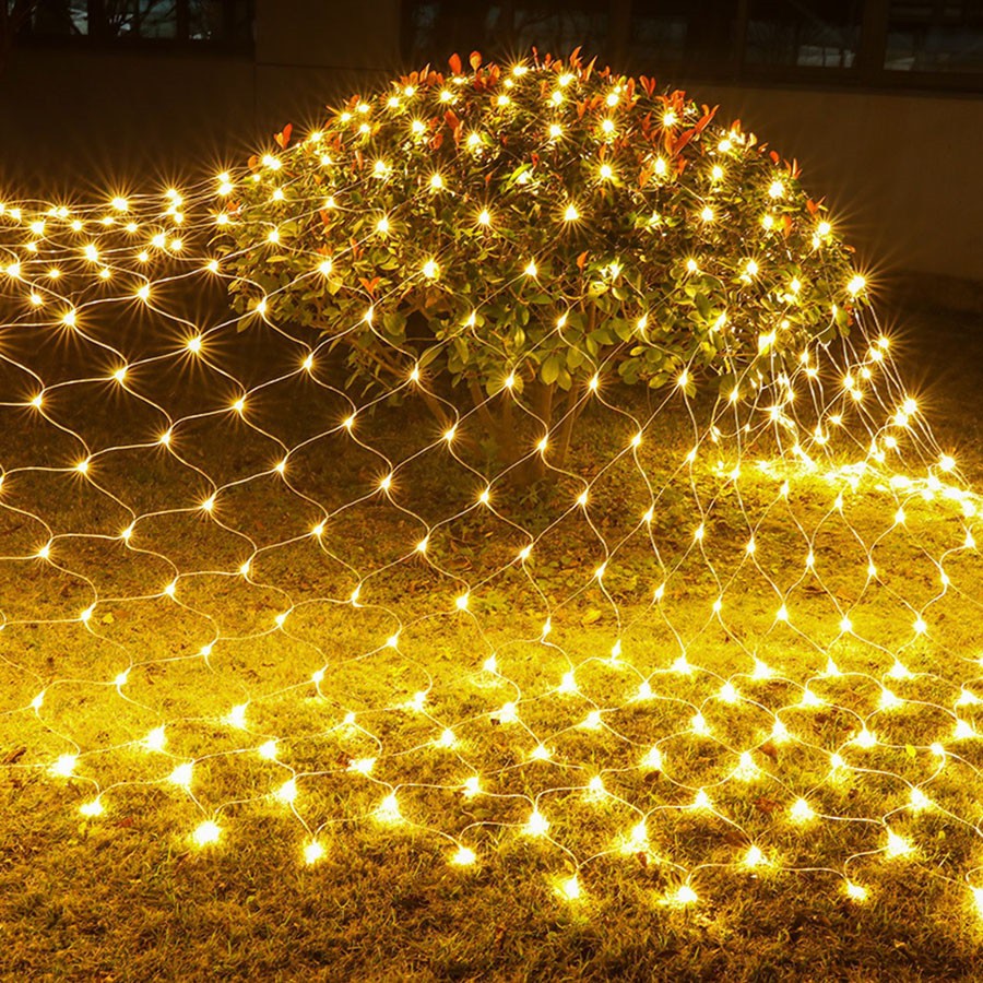 Rèm Đèn Led Trang trí Ngoài Trời Dạng Lưới Cá 2x2m 3x3m Có Hộp Chỉnh Chế Độ Nháy Chớp Đứng Yên Nhiều Màu