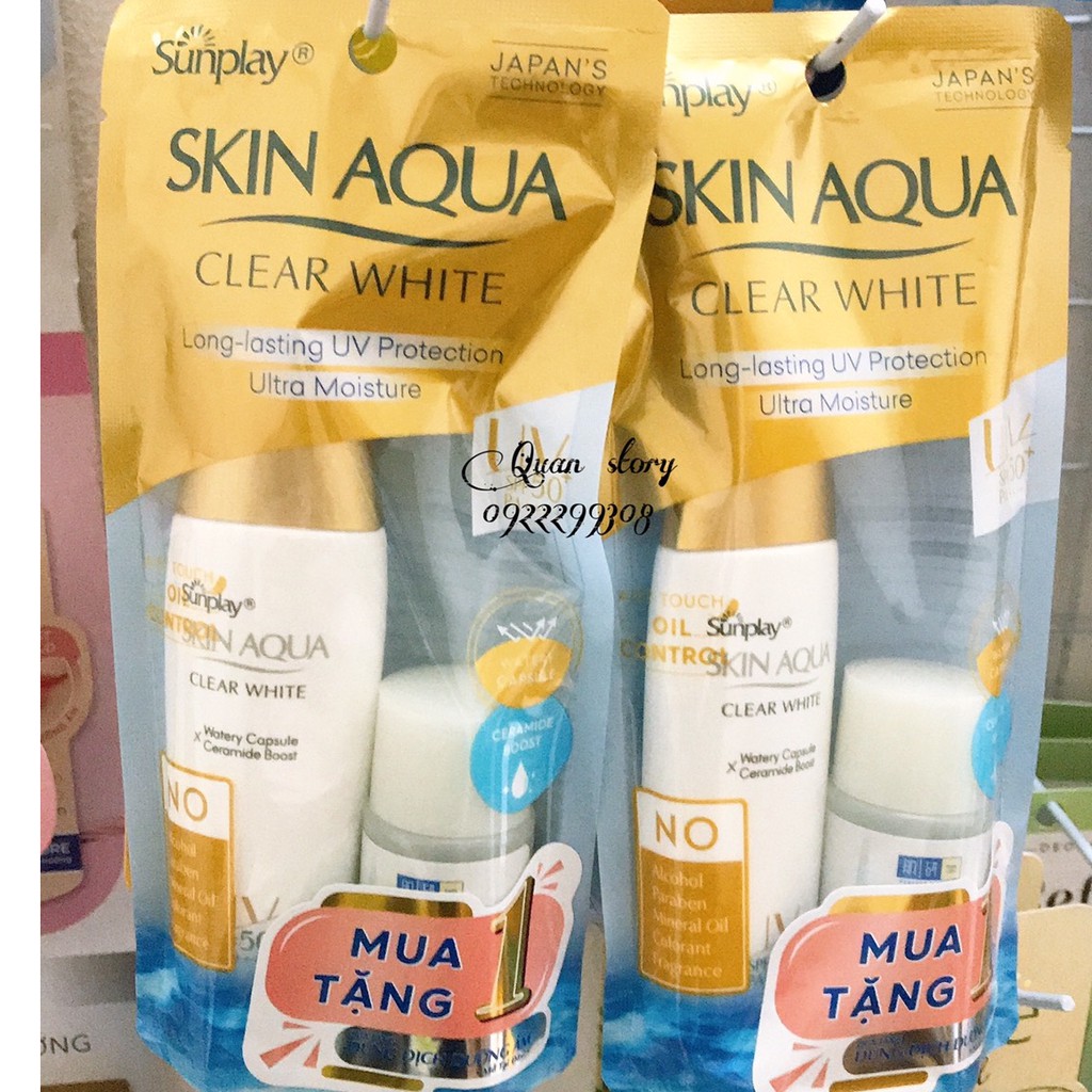 Sunplay Skin Aqua Clear White SPF50+, PA++++: Sữa chống nắng dưỡng da trắng mịn