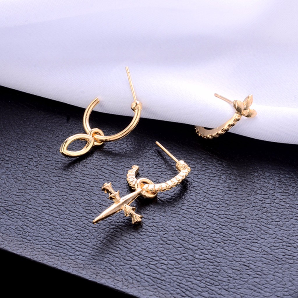 Bộ 3 Chiếc Bông Tai Hình Chữ Thập Phong Cách Cổ Điển Cho Phái Nữ