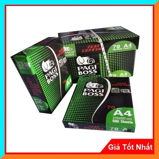 Giấy In Photo A4 Pagi Boss 500 tờ/ram-Định Lượng70++ Vỏ Xanh,Độ Trắng 90 - Giấy Láng, Mịn Và In Hai Mặt Không Bị Nhăn