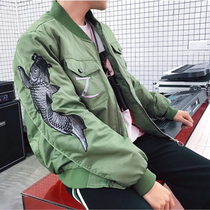 Áo khoác Bomber Thêu, Áo Bomber Thêu hình Cá Chép 2 Lớp Cực Cá Tính (cho cả nam lẫn nữ)