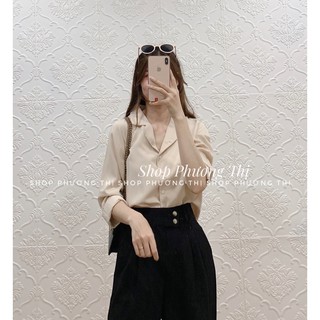 Áo sơmi lụa cổ V dài tay 4 màu (hình thật/video/sẵn)