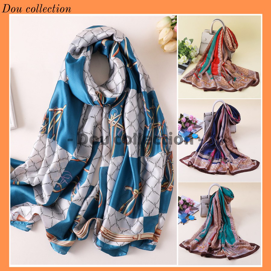 [Nowship2h] Khăn Choàng Quàng Cổ Lụa Cao Cấp Họa Tiết Dây Thừng Sang Trọng Đi Biển - Chất Silk - 90x190cm - Mã KS011