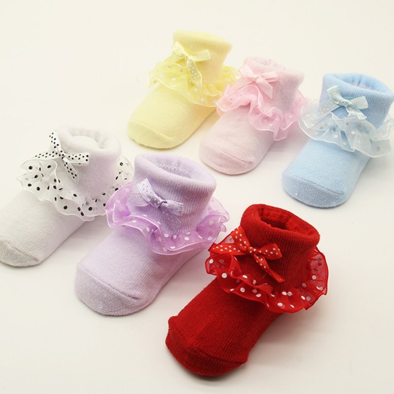 Tất cotton viền ren thắt nơ dễ thương dành cho bé gái