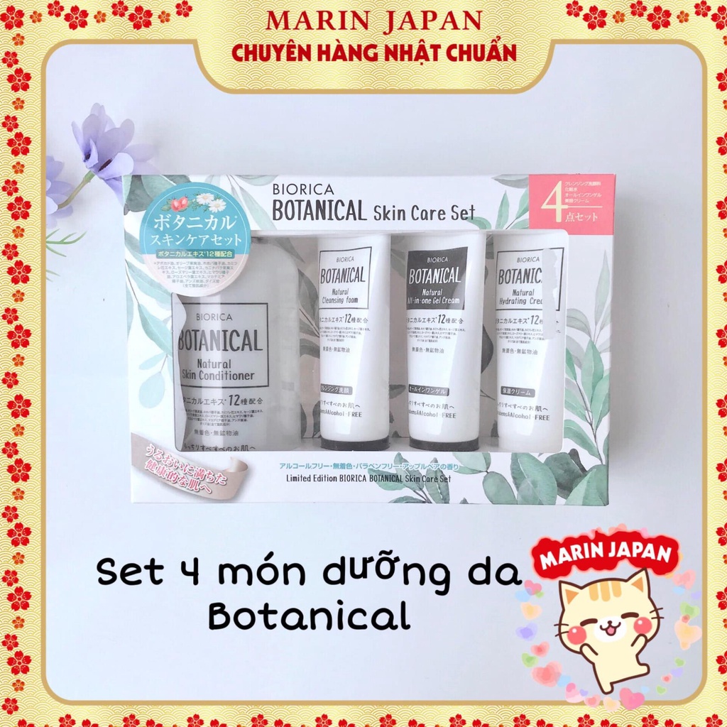 Bộ 4 món skincare cơ bản Biorica Botanical Nhật Bản gồm nước hoa hồng, tẩy trang, gel dưỡng, tẩy trang