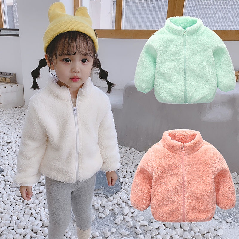 2020New Girls' Boys Autumn Clothing Polar Fleece Jacket Fleece-Lined Baby Children's Western Style Top Autumn and Winter Clothing