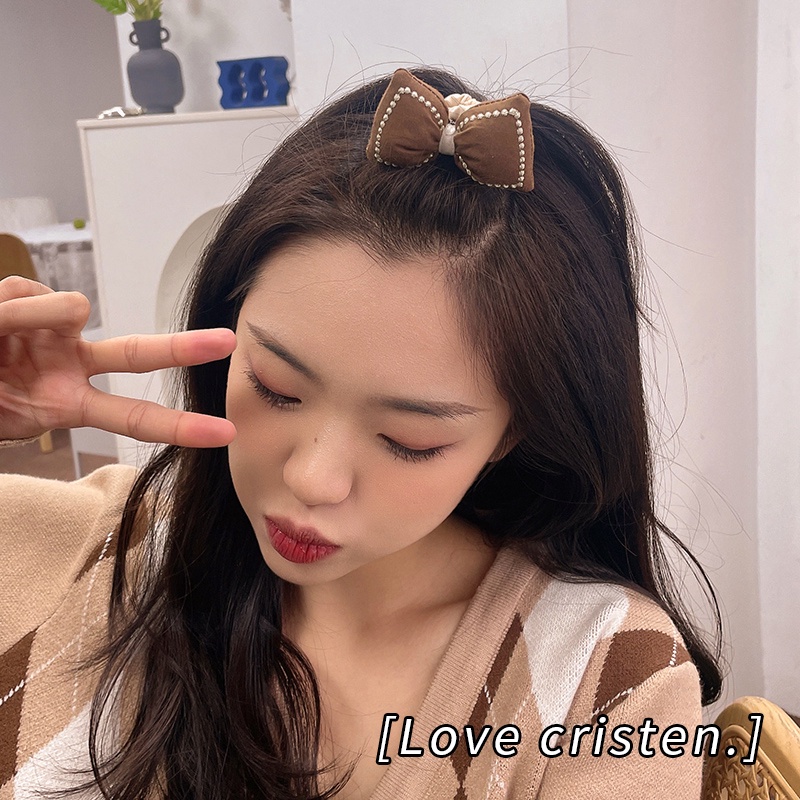 Dây Cột Tóc Cao Su Co Giãn Hình Nơ Màu Khaki Cho Nữ