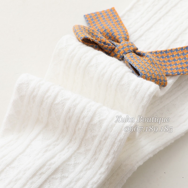 Quần Tất Cho Bé - Quần Tất Gắn Nơ LARVAKELLY cotton co giãn tốt từ 3 tháng - 8 tuổi , Tất trơn gân gắn nơ nhiều màu