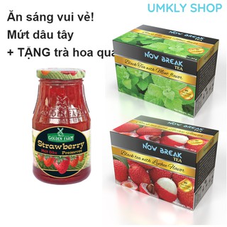 Mứt dâu tây 210g Golden Farm + 10 túi trà Now Break Tea kèm theo (5 x trà vải và 5 x trà bạc hà) 