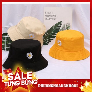 Mũ Nón bucket vành tròn 2 mặt GENZ thêu hoa cúc phong cách Ulzzang