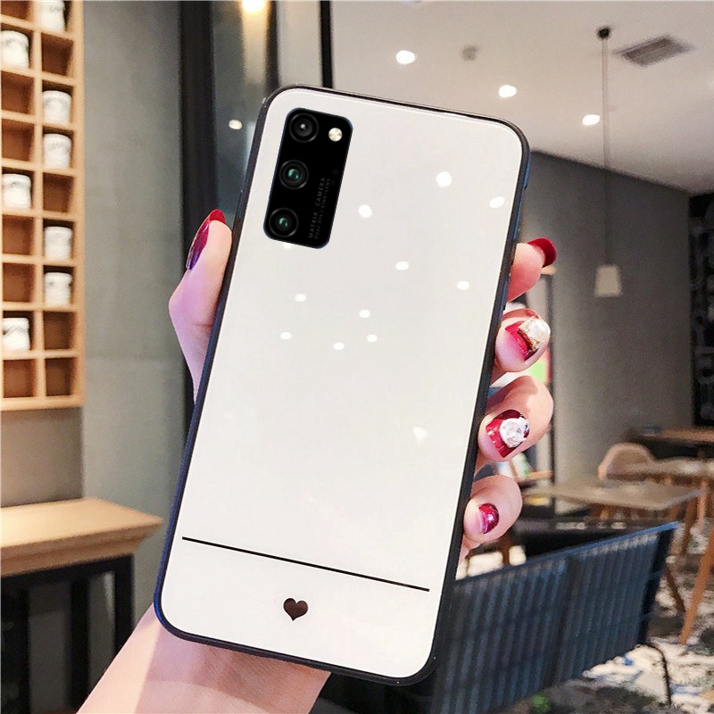 Ốp OPPO A52 A72 A92 A92S A81 A91 A41 A1K Case Simple Slim Heart Hard Tempered Glass back silicone Cover Ốp OPPO A52 A72 protection phone casing