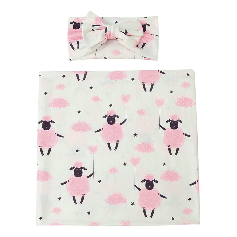 Bộ 2 Món Gồm Chăn + Băng Cài Đầu Mềm Mại Quấn Bé Sơ Sinh Chụp Ảnh