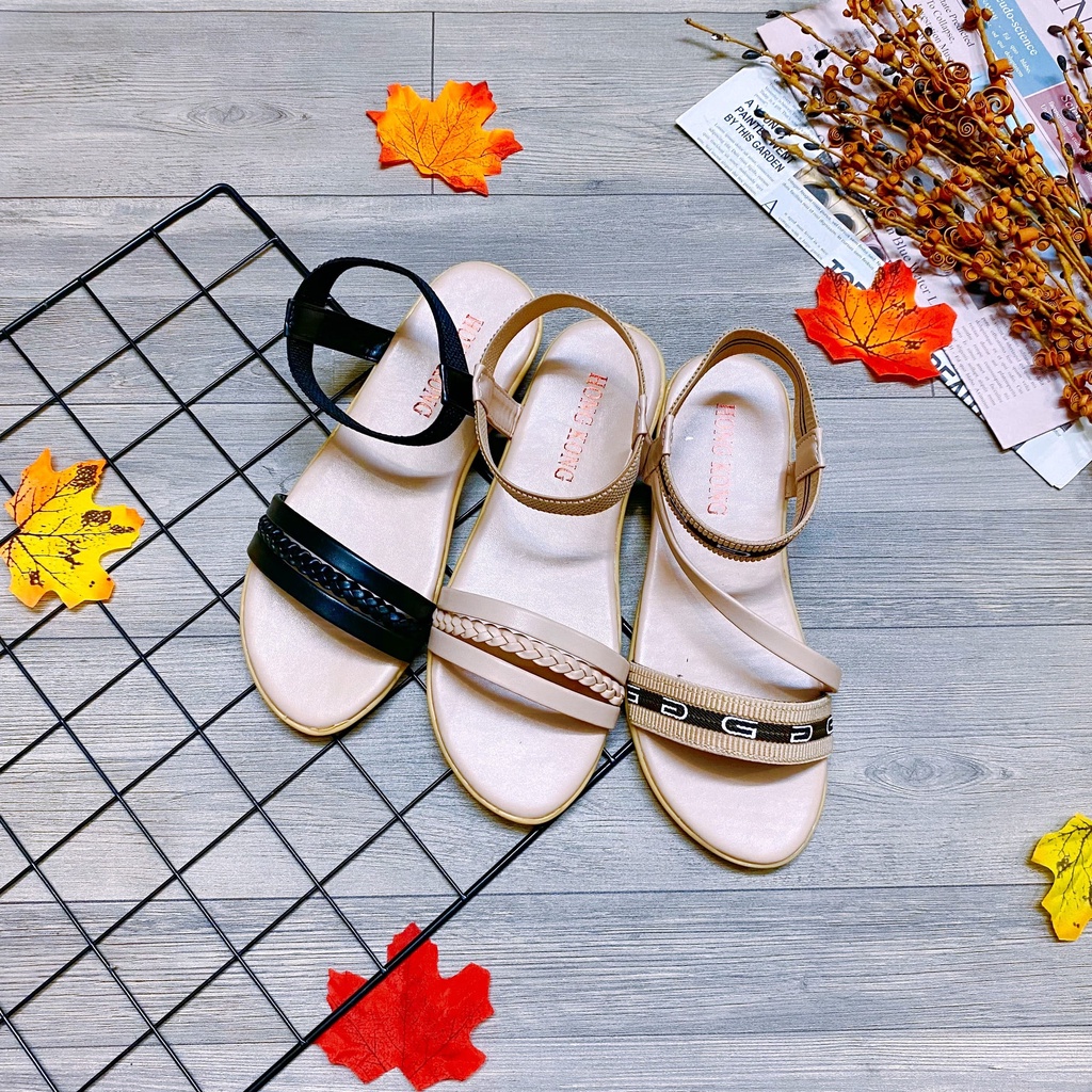 Sandal quai mảnh tết ngang bo chun đế cao 3p phối chữ đơn giản cực xinh - TT398