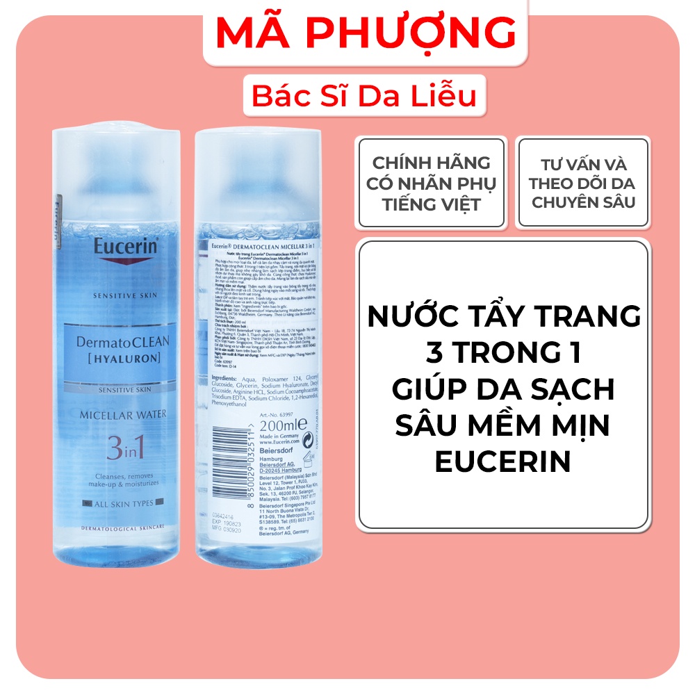 Nước tẩy trang 3 trong 1 Eucerin DermatoClean Micellar Cleansing Fluid cho mọi loại da