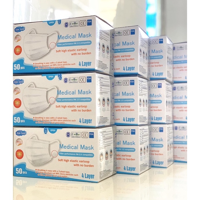 [Hộp 50c] Khẩu trang xuất Nhật cao cấp Kim Sora 4 lớp kháng khuẩn dày,không xù lông hàng loại 1