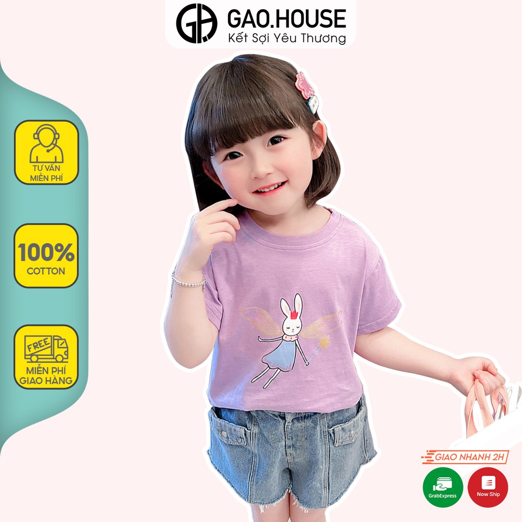 Áo thun bé gái Gạo House cotton 4 chiều cổ tròn cộc tay họa tiết Thỏ cánh tiên [T8]