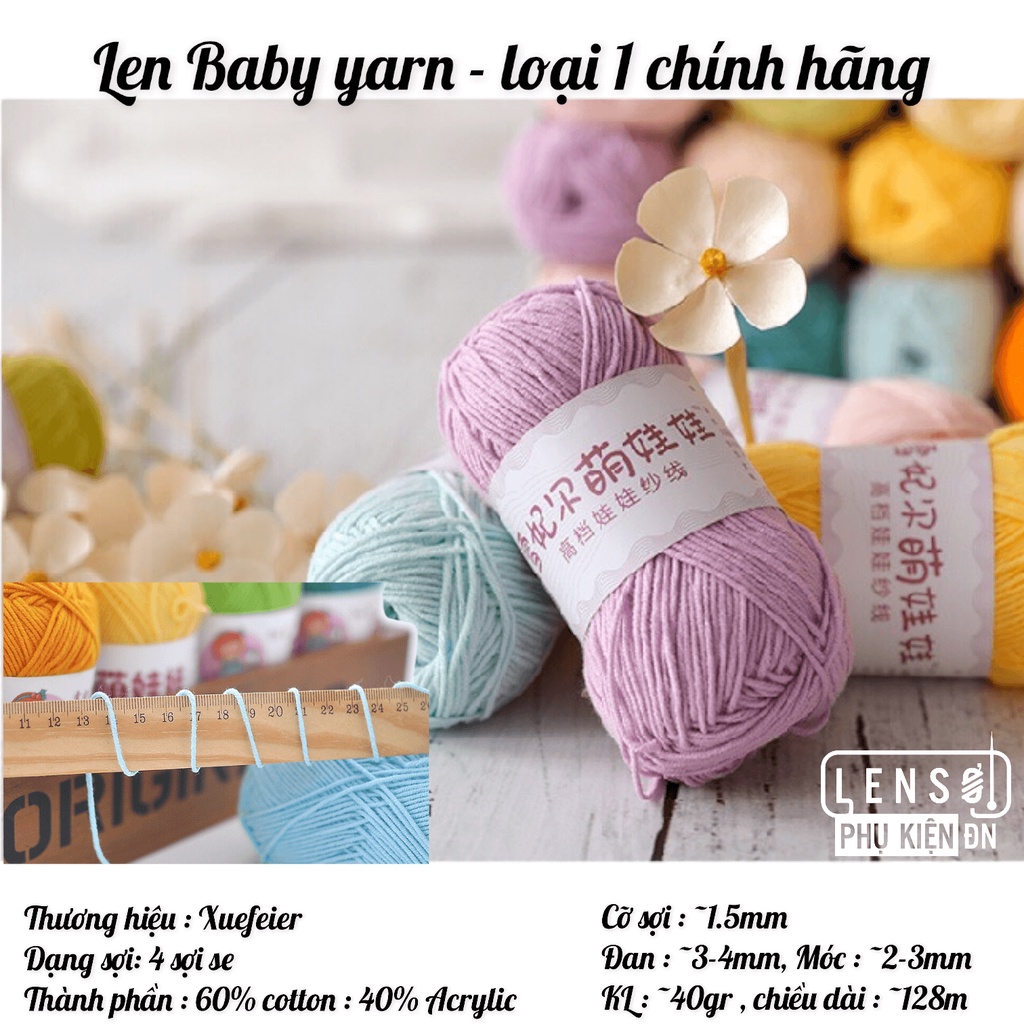 Len Baby yarn loại 1 mềm mịn nhẹ, an toàn cho da bé  - Mã màu 51- 67 - Tiệm nhà Lam