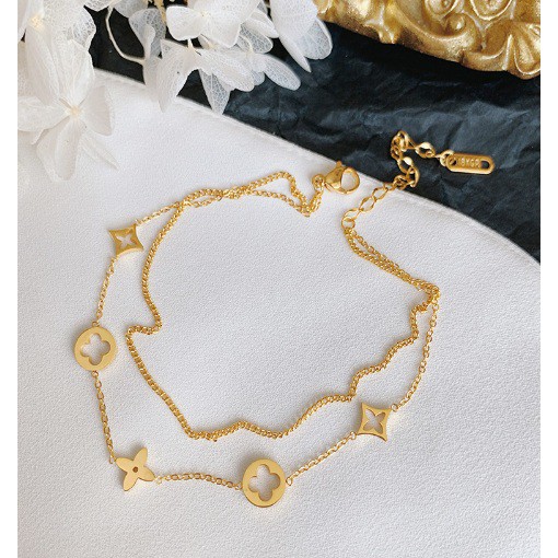 Lắc chân nữ titan hoa đôi KHÔNG ĐEN