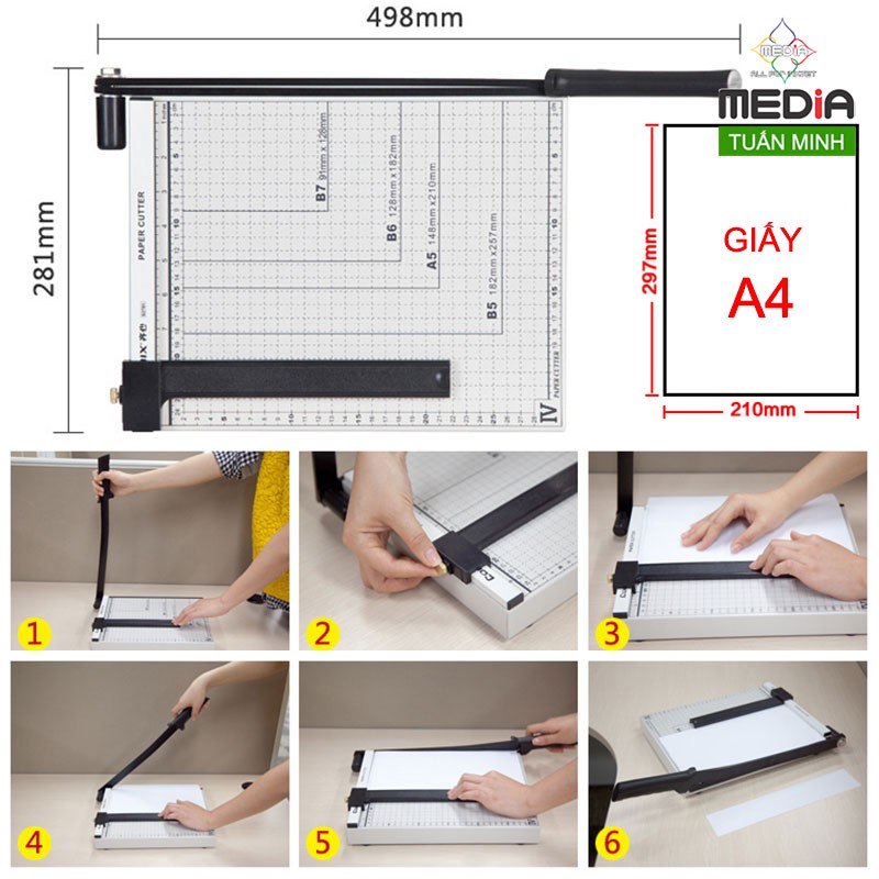 Bàn Cắt Giấy MEDIA Khổ A4 Chất Liệu Bằng Kim Loại &amp; Gỗ