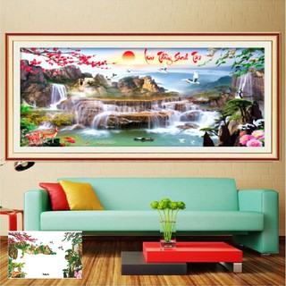 TRANH THÊU CHỮ THẬP 3D PHONG CẢNH LƯU THỦY SINH TÀI
