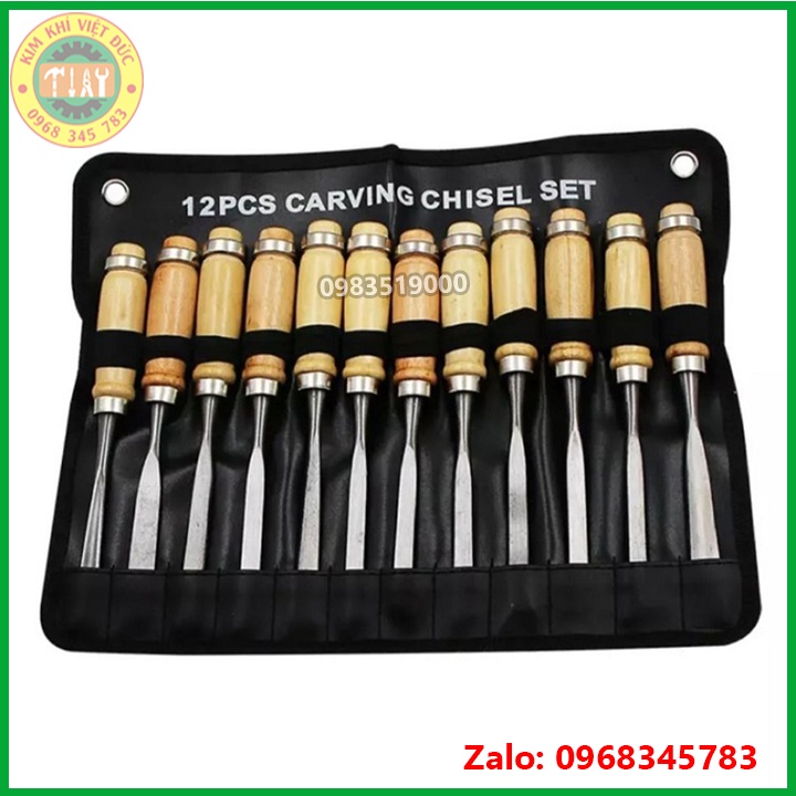 Bộ đục gỗ 12 món - Đồ nghề chạm khắc gỗ dành cho thợ mộc, thợ điêu khắc
