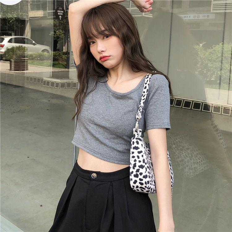 Áo Thun Lửng Ngắn Tay Dáng Ôm Thời Trang Hàn Quốc Gợi Cảm Cho Nữ