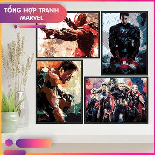 Tranh sơn dầu số hóa tự tô màu theo số - BỘ 2 TRANH VẼ SIÊU ANH HÙNG MARVEL CỰC CHẤT