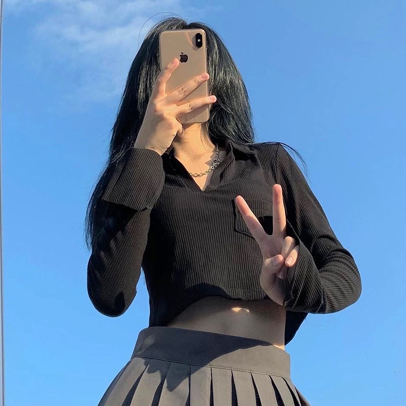 Áo croptop polo túi ngực chât liệu vải tăm gân size s m mặc hè thu-Halinh-Shop