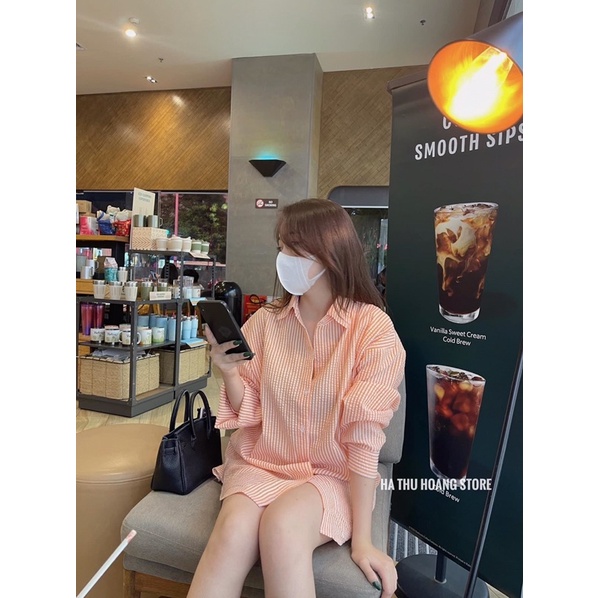 SỈ ÁO SƠ MI KẺ CAM DÀI TAY CHO NỮ Q990