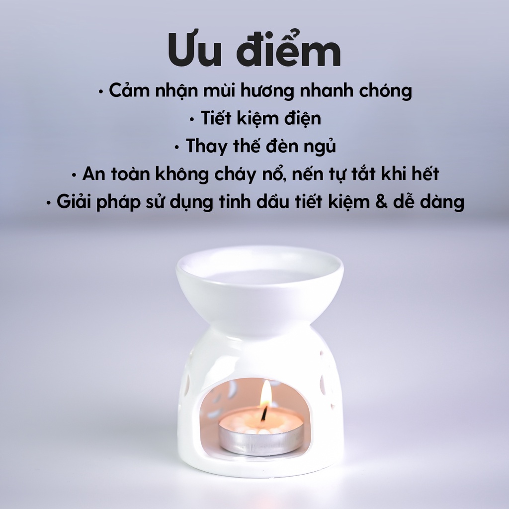 Combo Đèn Xông Tinh Dầu Gốm Bát Tràng Bằng Nến Làm Thơm Phòng Tiết Kiệm Thay Thế Máy Khuếch Tán