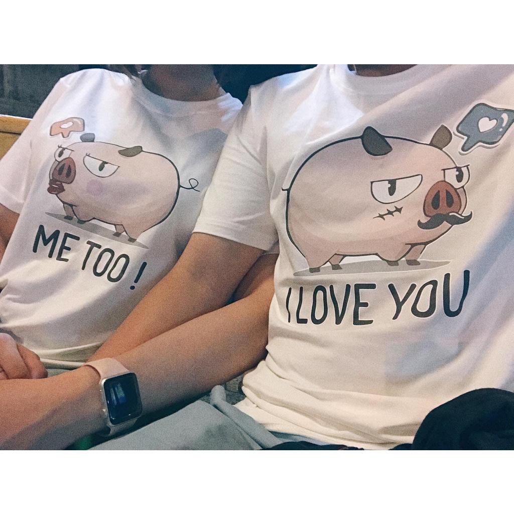 Áo Thun Cặp Unisex Tay Ngắn Nam Nữ Heo Love U DC109