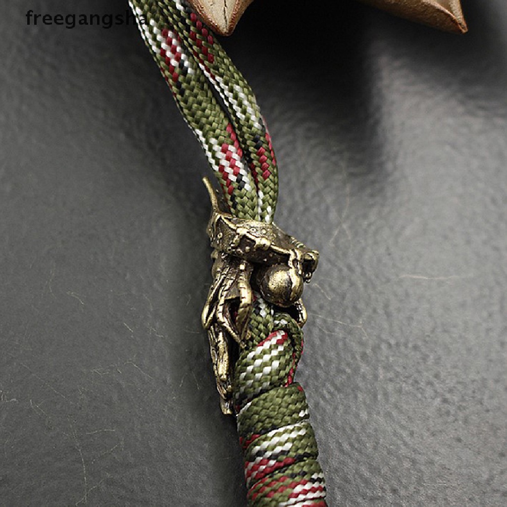 [FREG] Copper Octopus Beads Rope Pendant Brass Skull Paracord Beads Key Rings FDH