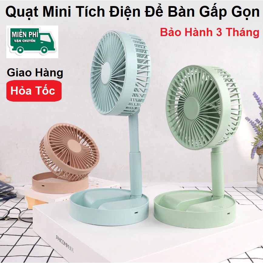 Quạt Điện Mini Để Bàn Tích Điện - Gấp Gọn - Chỉnh 3 Mức Gió - Folding Usb Fan - Bảo Hành 3 Tháng