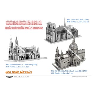 Mô Hình Lắp Ghép kim Loại 3D 3 in 1 Nhà thờ Gothic Pari - London - Newyork