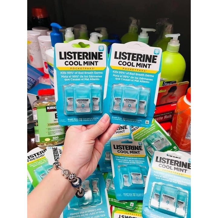 Phim Ngậm Listerine Cool Mint Thơm Miệng Diệt Khuẩn (24 miếng x 3 Hộp)