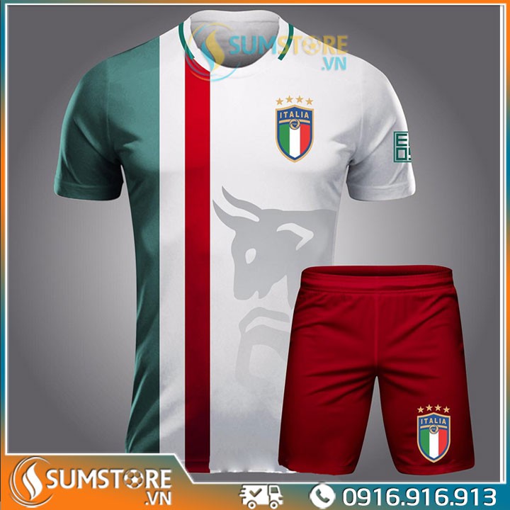 Bộ quần áo bóng đá Tuyển Italia Trắng Đỏ - Đồ đá banh Độc Lạ 2020