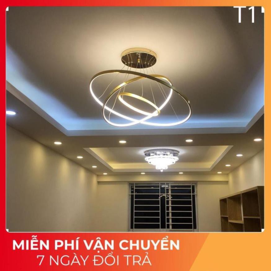 Đèn Thả Trần Không Gian Led T11 Hình Tròn 3 Vòng Viền Trắng/Vàng - 3 Chế Độ Ánh Sáng - Điều Khiển Từ Xa-Bảo hành 1 năm