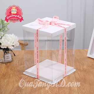 Hộp Mica Đựng Bánh Kem 2 Nắp không gồm ruy băng