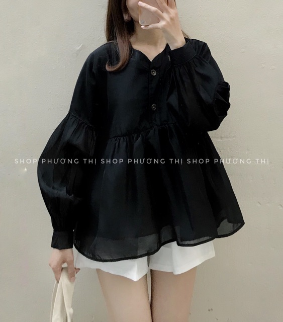 Áo babydoll cổ V chất voan tơ 3 màu (video/hình thật/sẵn)