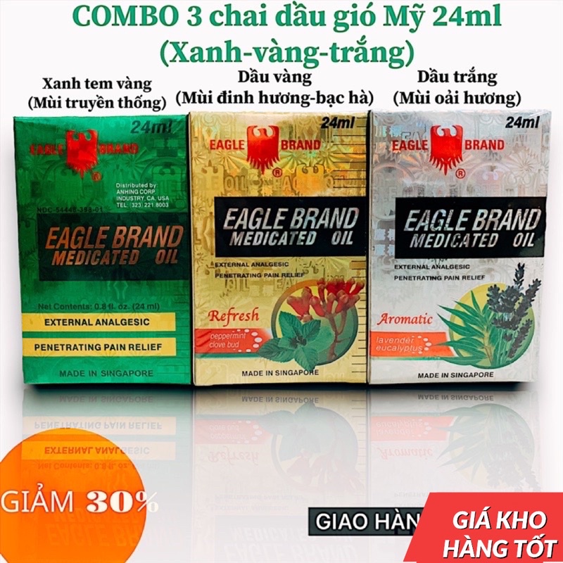 (Combo 3 chai) Dầu xanh vàng trắng mỹ 24ml