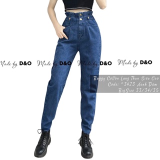 Quần Bò Lưng Thun Siêu Cao/Quần Baggy Jean Nam/Nữ - FORM TO DÀI Xanh Đậm
